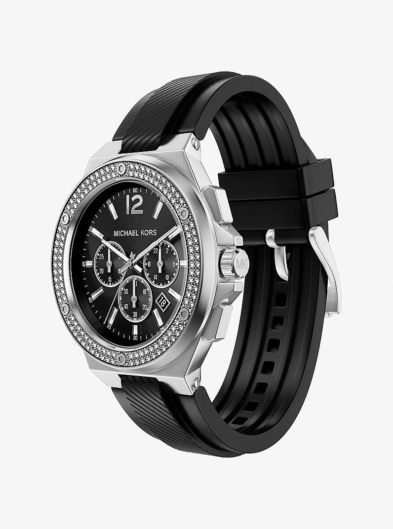 Oversized Lennox Pavé Silver-Tone and Silicone Watch