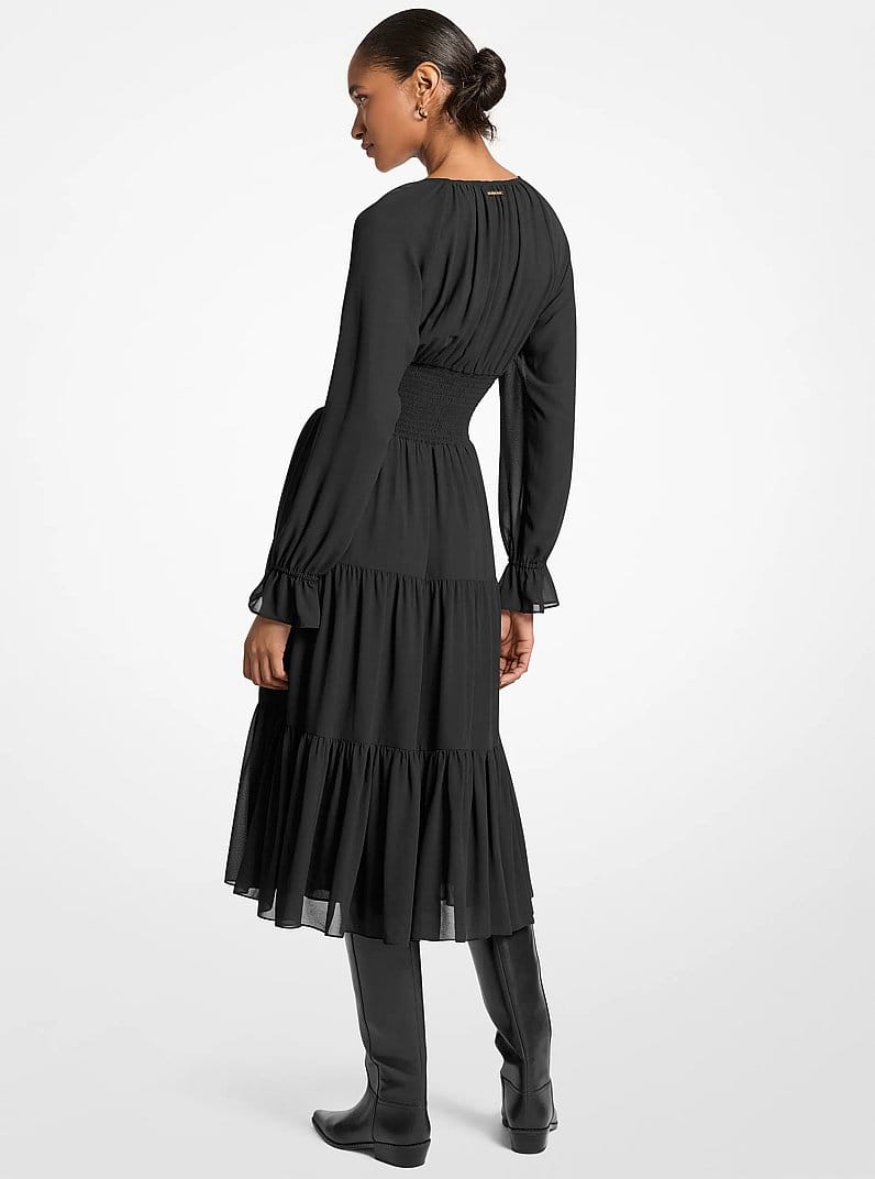 Smocked Georgette Midi Dress