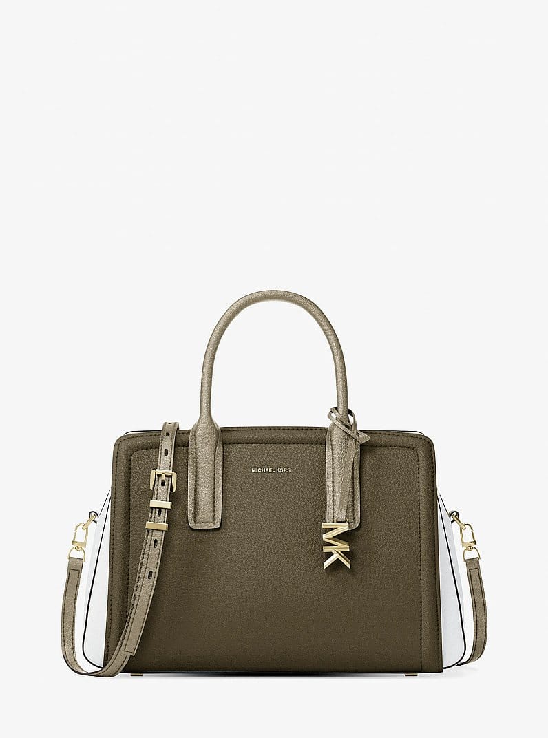 Laila Medium Color-Block Pebbled Leather Satchel