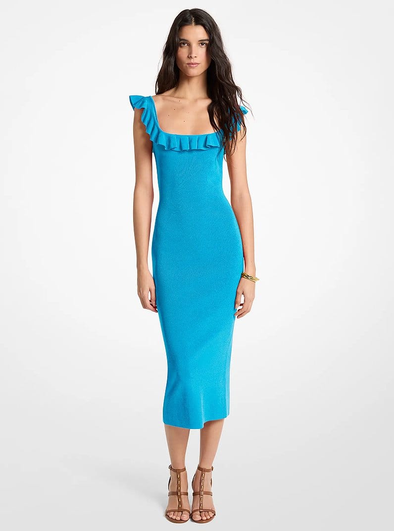 Ruffled Stretch Viscose Midi Dress