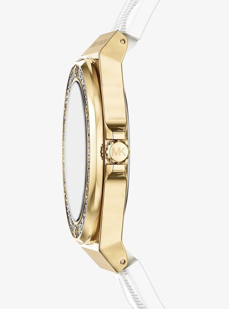 Lennox Pavé Gold-Tone and Logo Silicone Strap Watch