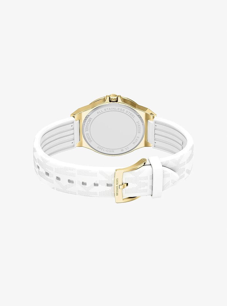 Lennox Pavé Gold-Tone and Logo Silicone Strap Watch