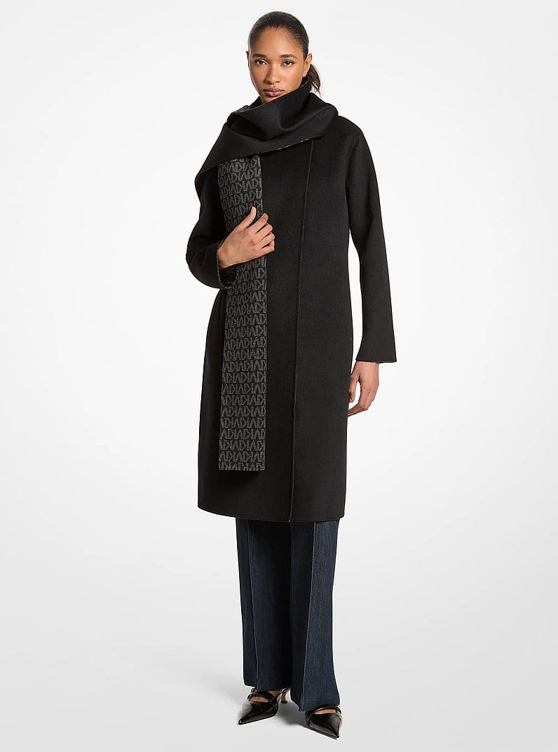 Wool Blend Wrap Coat With Scarf