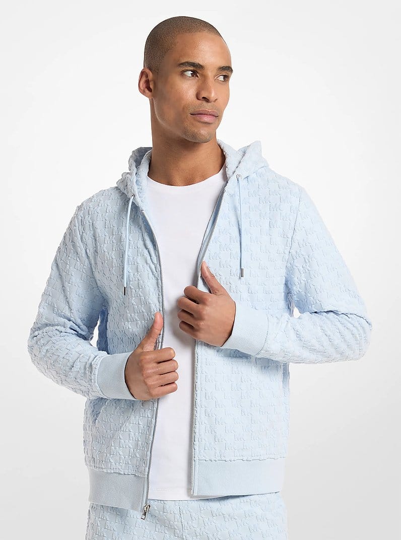 Logo Jacquard Terry Zip-Up Hoodie