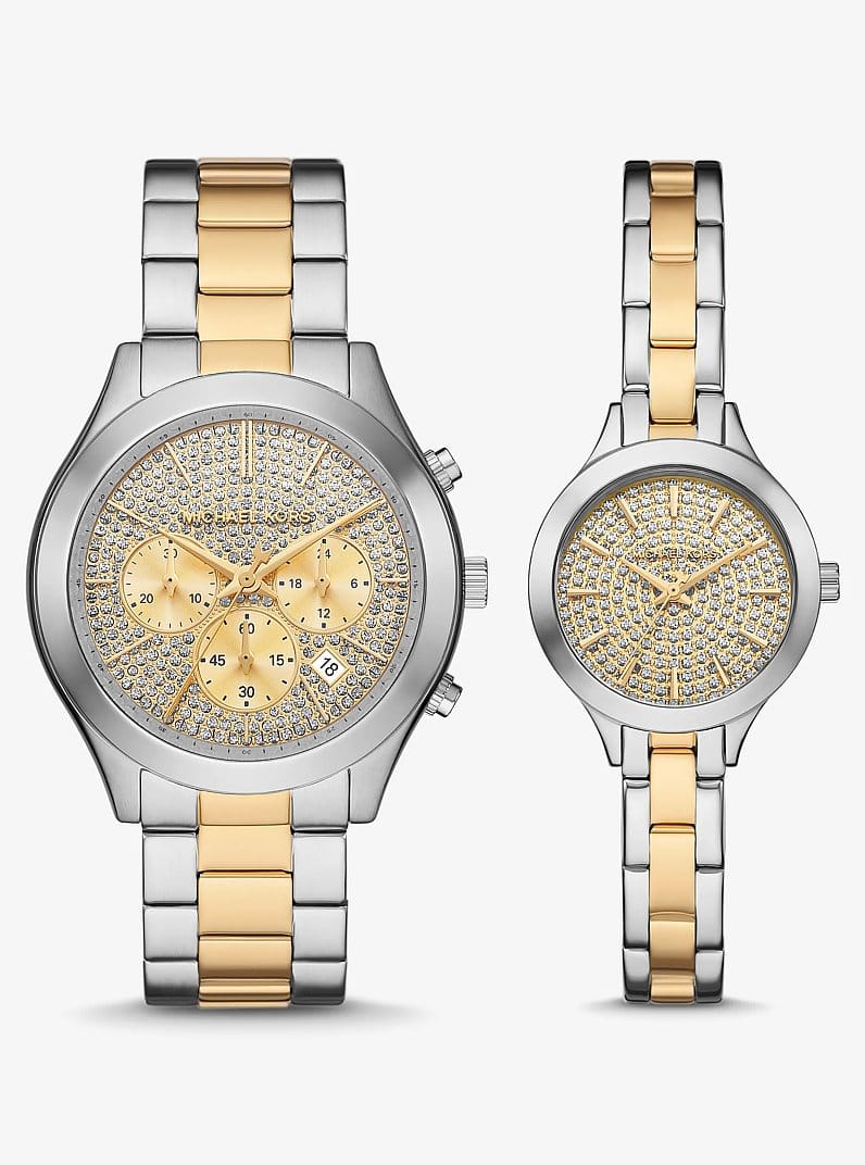 Aspyn His and Hers Pavé Two-Tone Watch Set