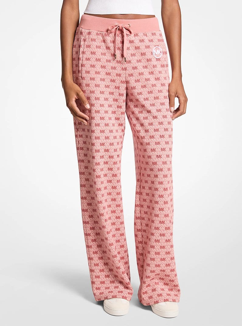 Logo Cotton Blend Knit Wide-Leg Pants
