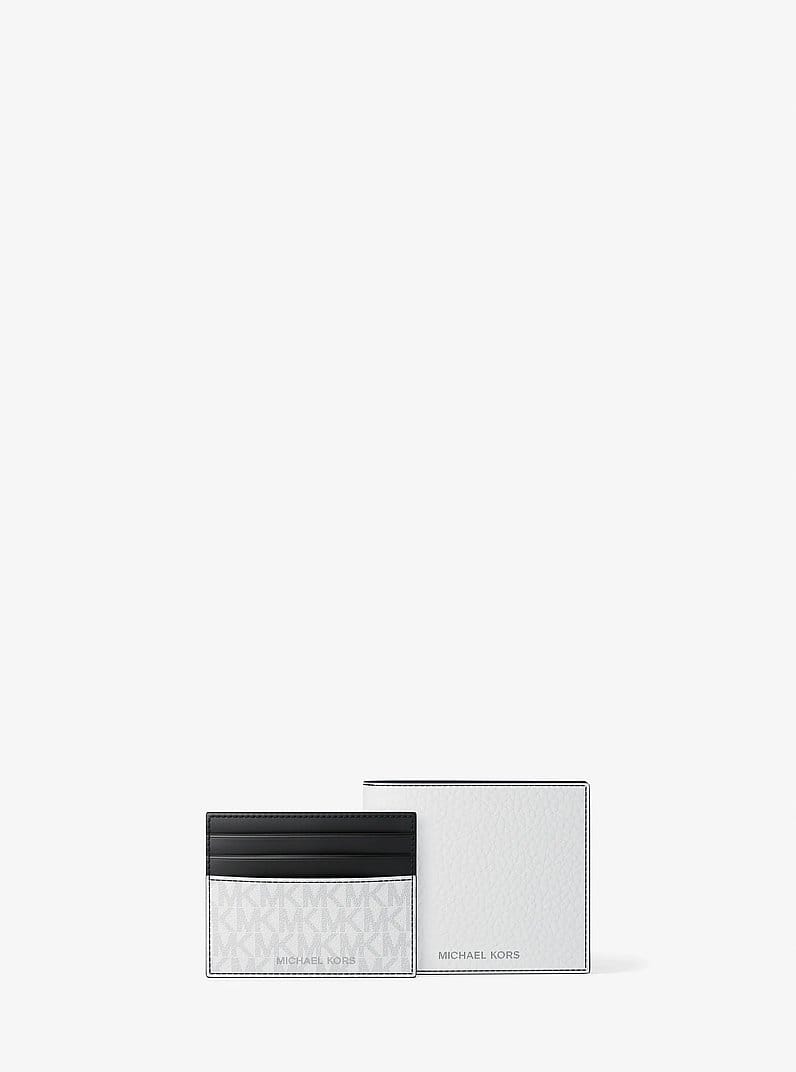 Pebbled Leather Billfold Wallet and Signature Logo Card Case Gift Set