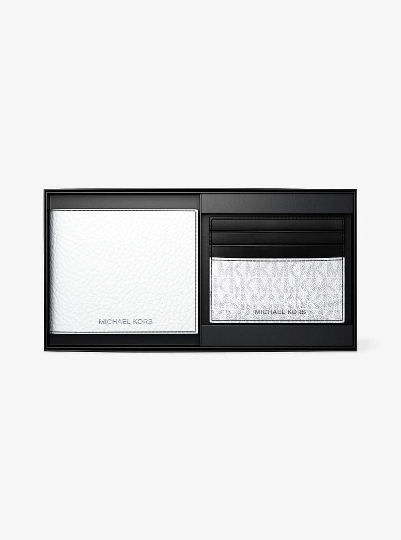 Pebbled Leather Billfold Wallet and Signature Logo Card Case Gift Set