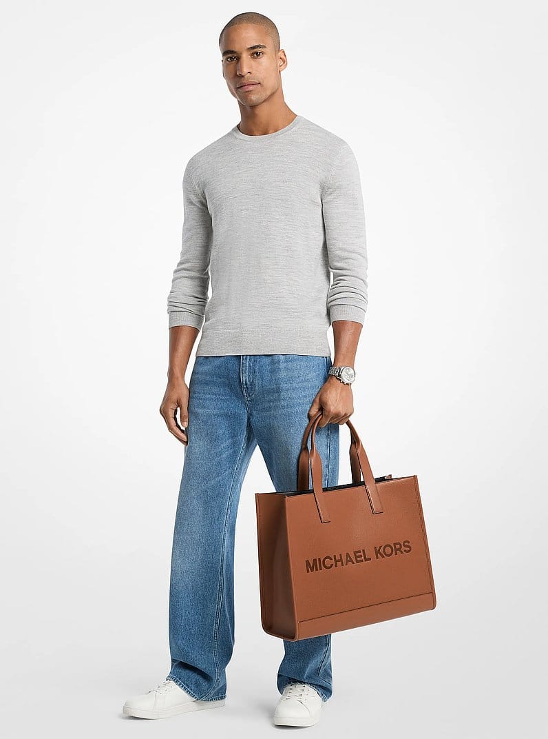 Cooper Logo Embossed Pebbled Leather Tote Bag