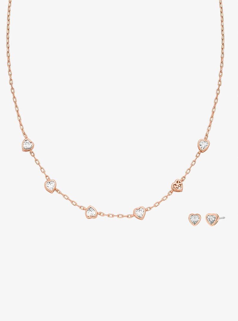 Heart Cubic Zirconia Necklace and Stud Earrings Gift Set