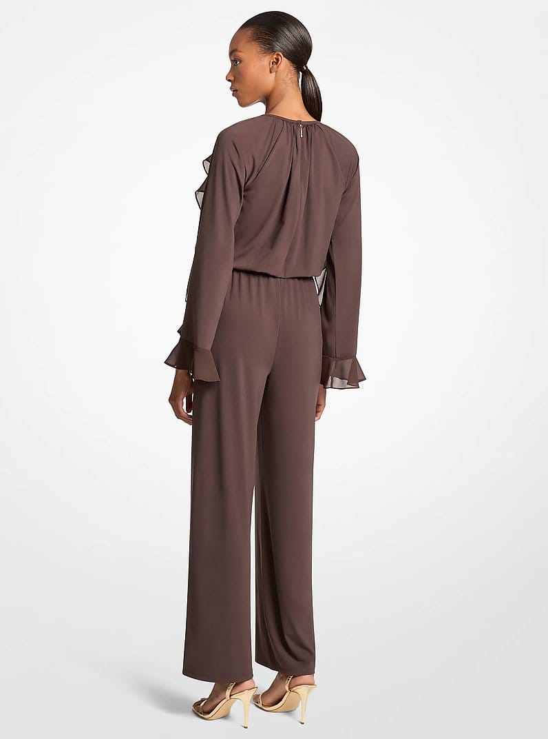 Ruffled Stretch Matte Jersey Belted Jumpsuit