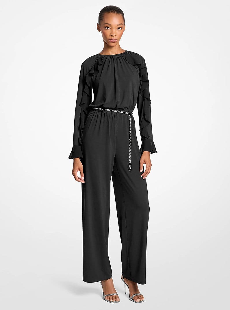 Ruffled Stretch Matte Jersey Belted Jumpsuit