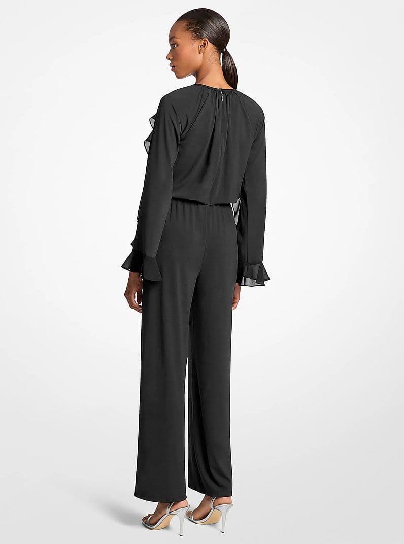 Ruffled Stretch Matte Jersey Belted Jumpsuit
