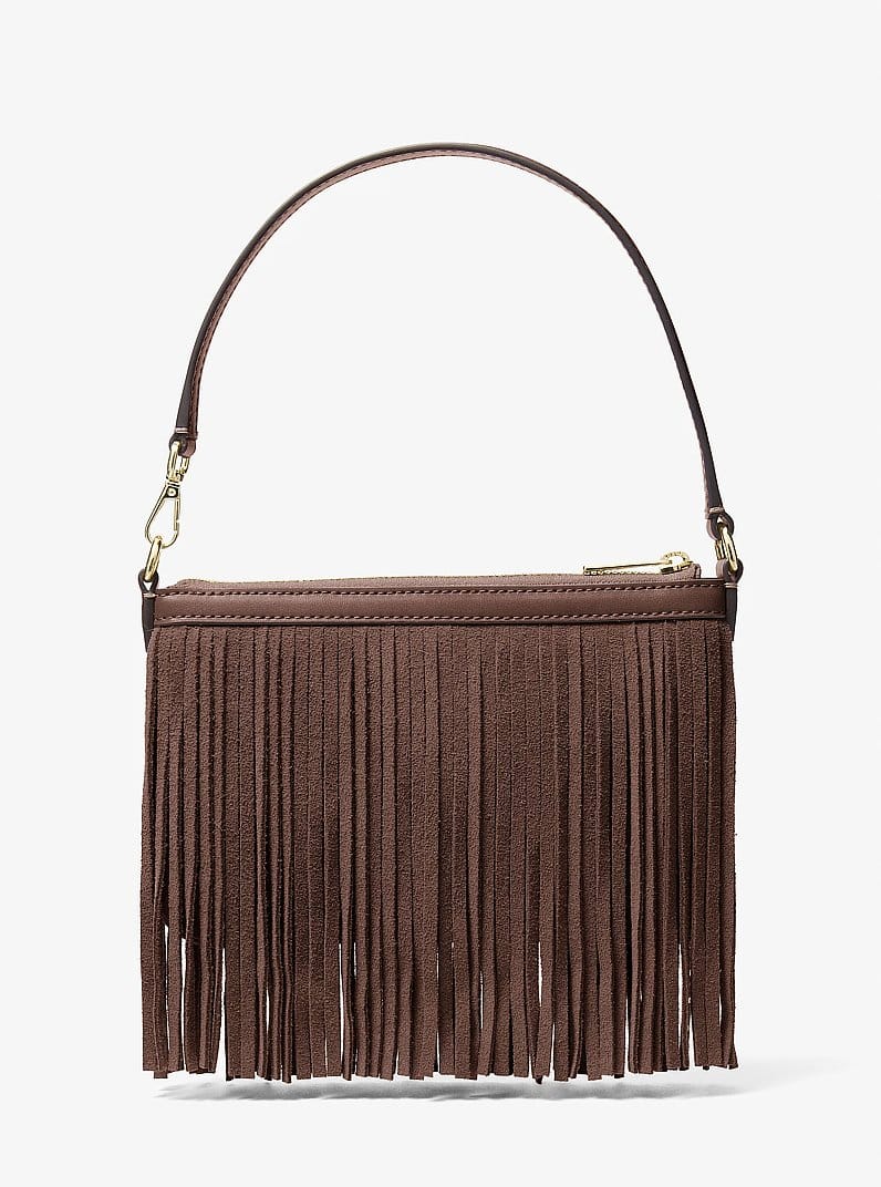 Studded Fringed Polyester Microsuede Wristlet