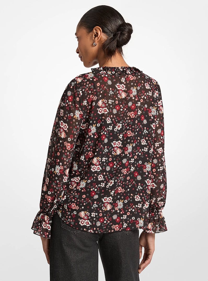 Ruffled Floral Print Georgette Top