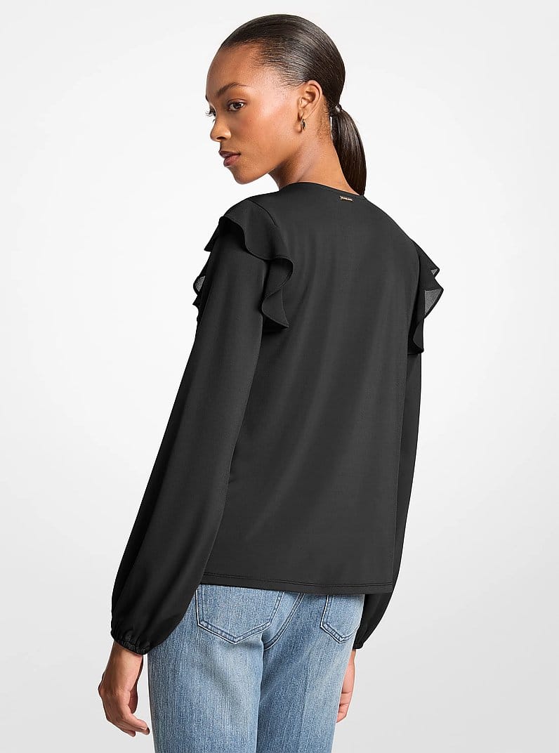 Ruffled Georgette Long-Sleeve Top