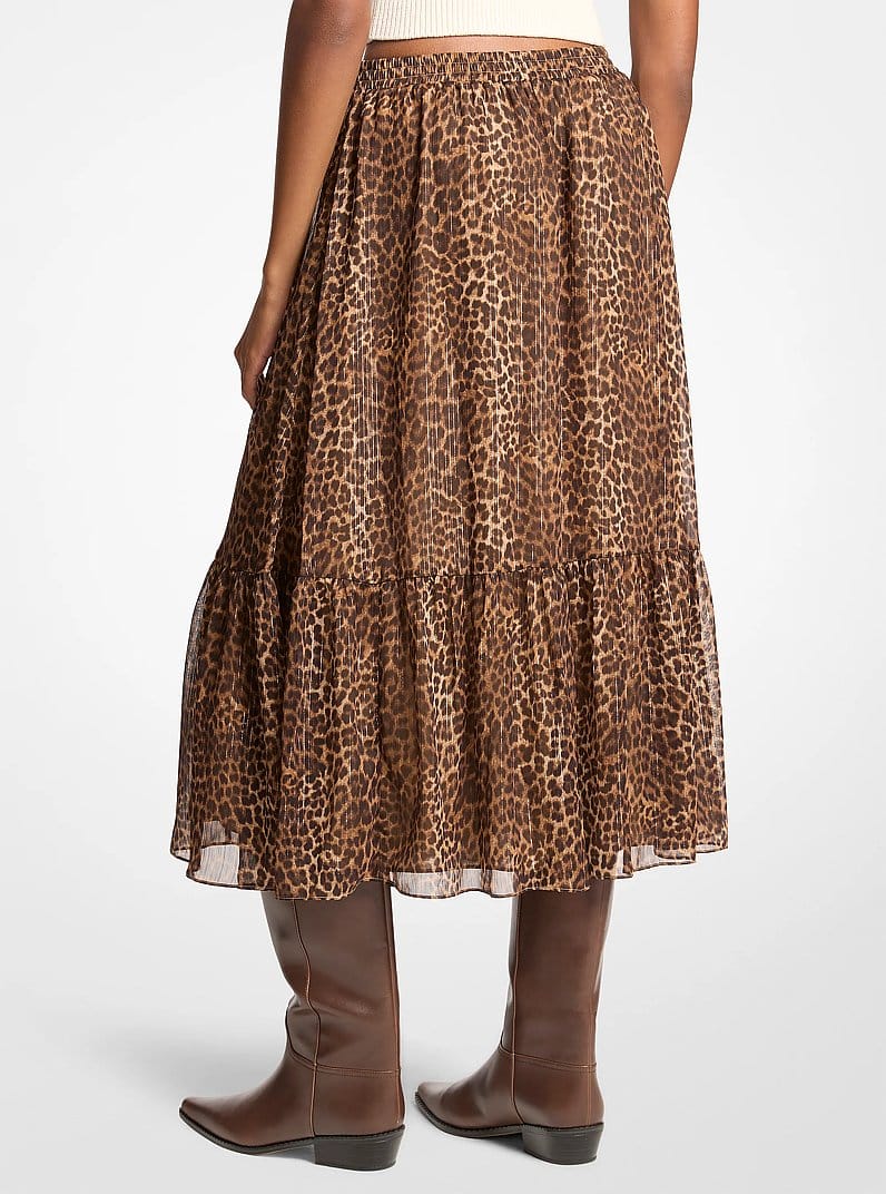 Leopard Print Tiered Midi Skirt
