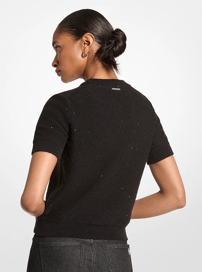 Embellished Knit Short-Sleeve Sweater