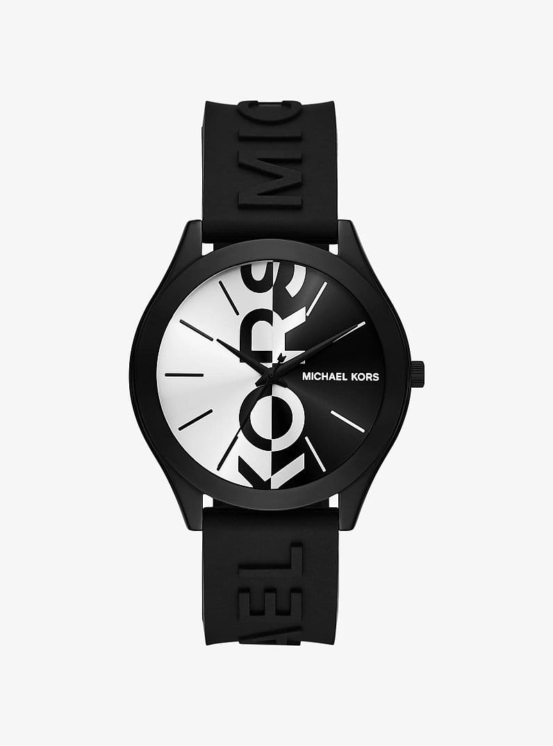 Oversized Aspyn Stainless Steel and Silicone Strap Watch