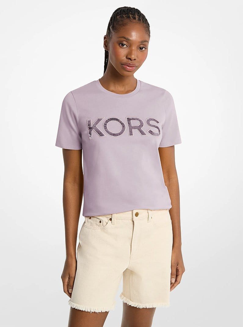 Sequined Logo Cotton T-Shirt