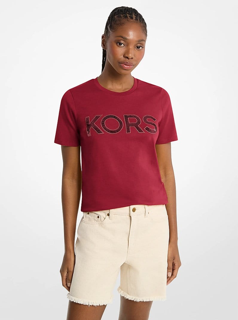 Sequined Logo Cotton T-Shirt