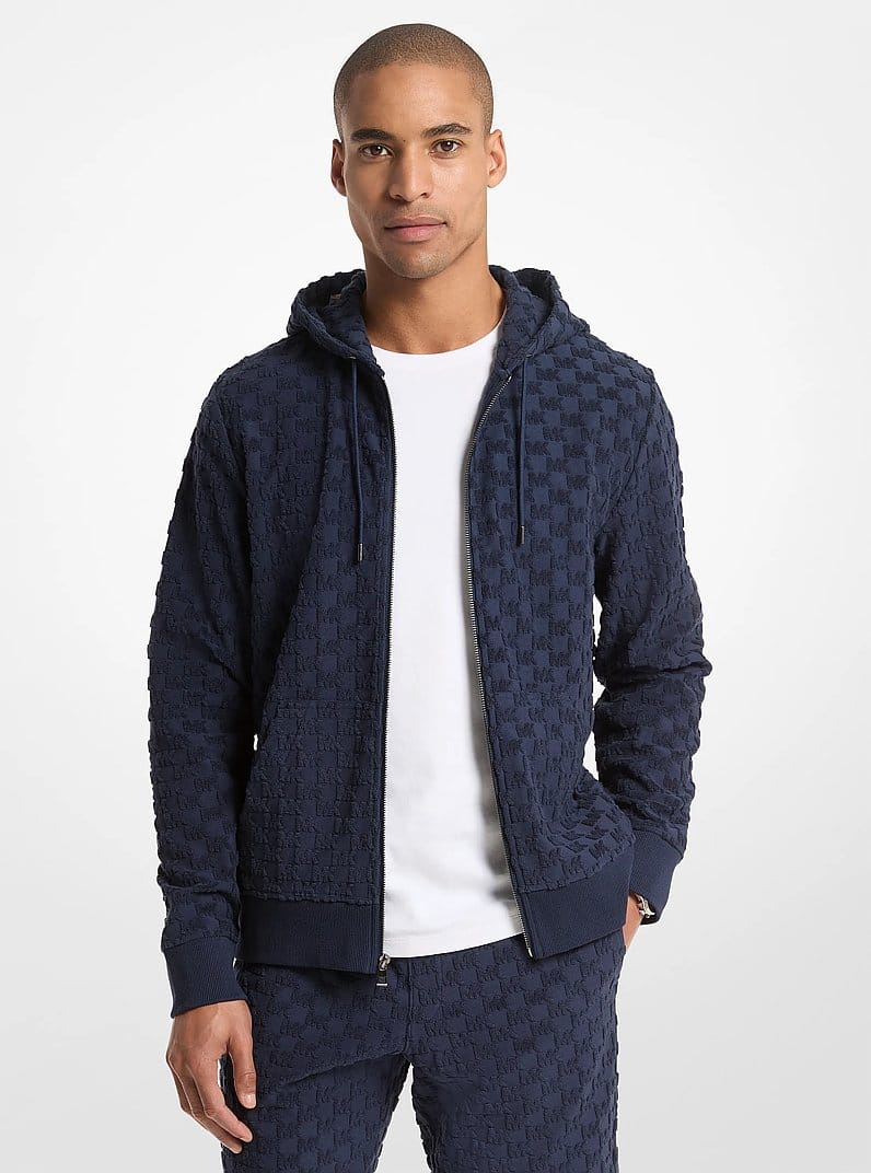 Logo Jacquard Terry Zip-Up Hoodie
