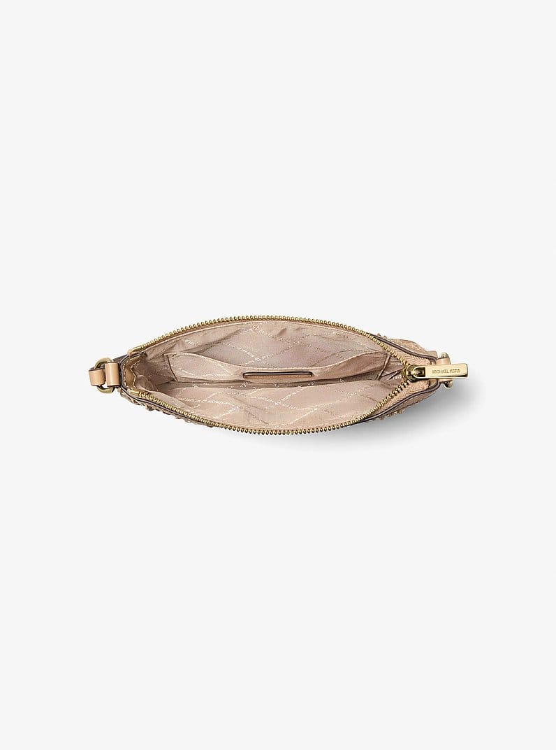 Studded Fringed Polyester Microsuede Wristlet