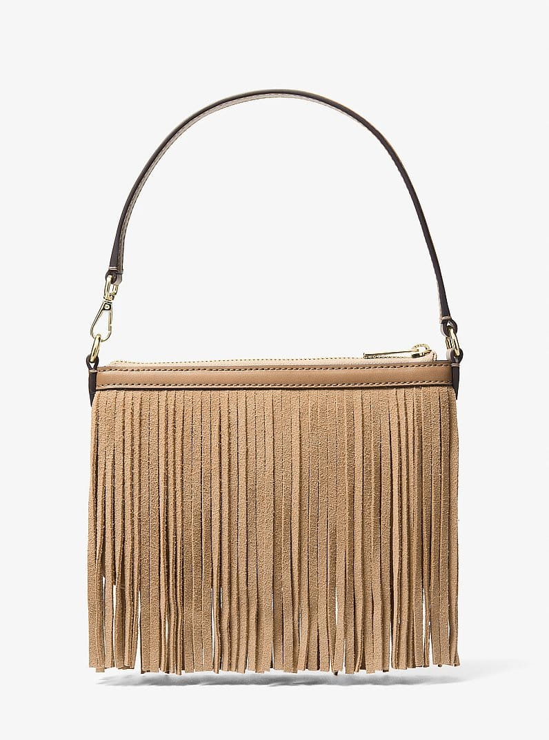Studded Fringed Polyester Microsuede Wristlet