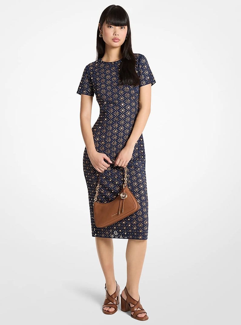 Laser Cut Mirror Scuba Midi Dress