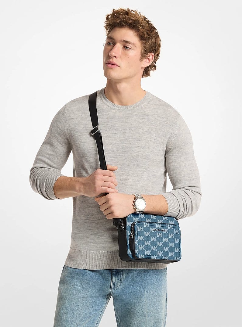 Cooper Logo Jacquard Denim Flight Bag