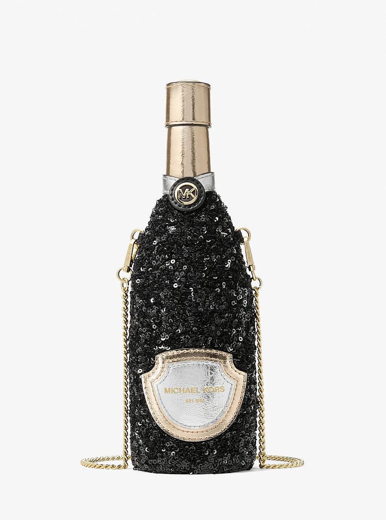 Sequined Champagne Small Crossbody Bag