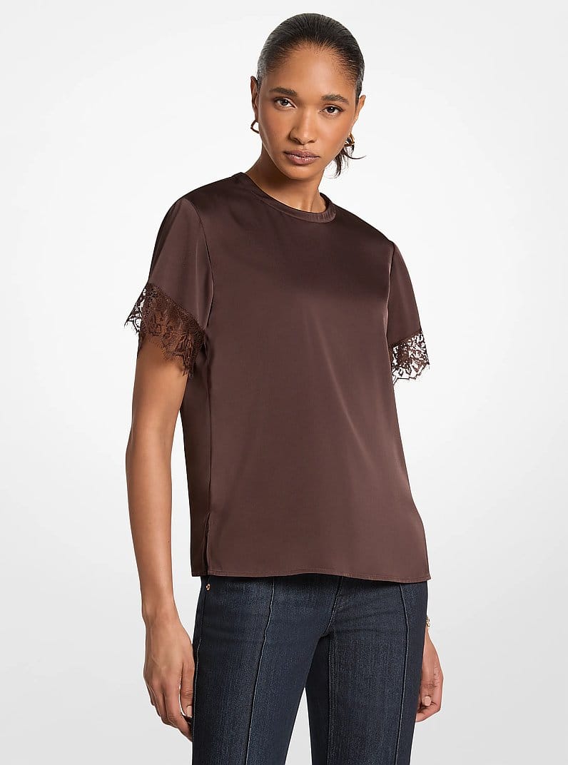 Satin Lace Trim Shirt