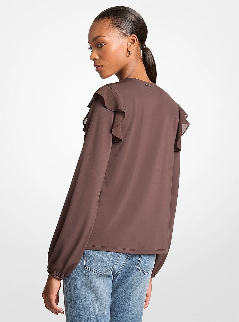 Ruffled Georgette Long-Sleeve Top