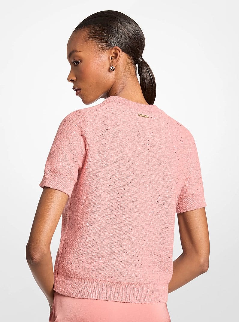 Embellished Knit Short-Sleeve Sweater
