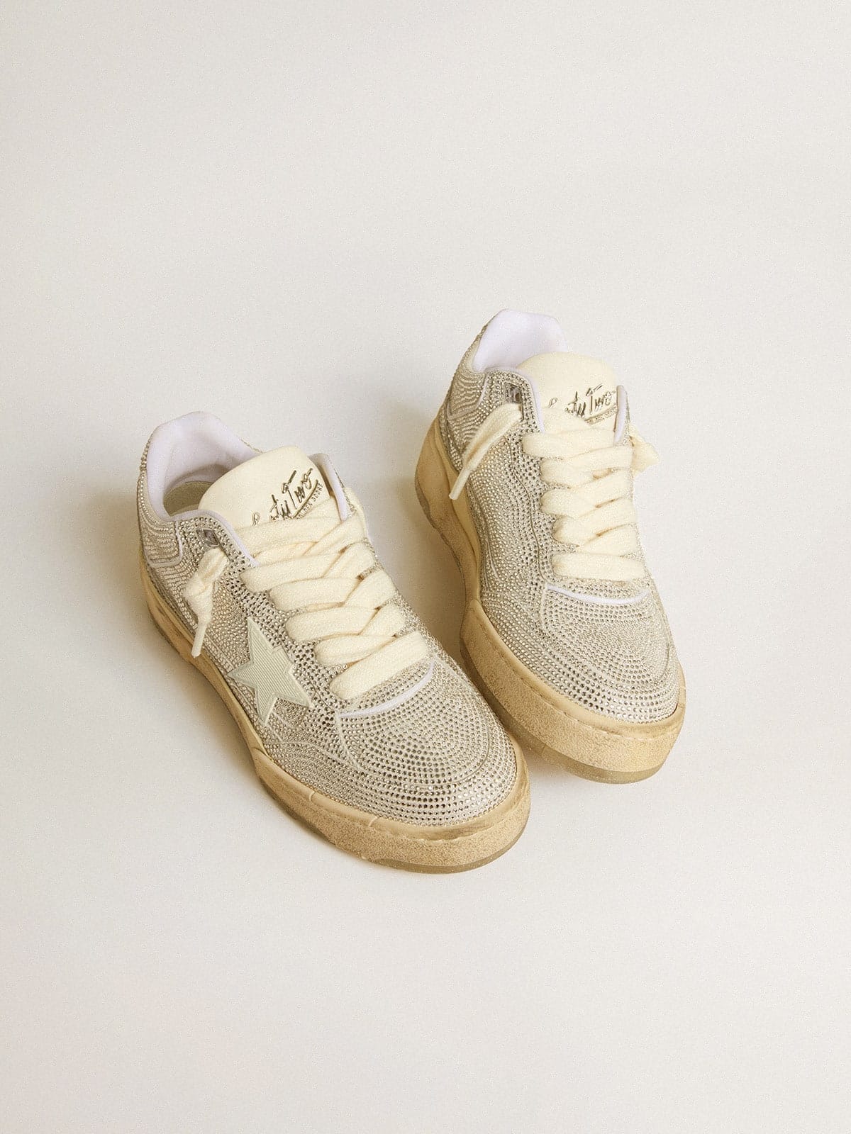 Golden Goose Forty2 In White Leather And Swarovski Crystals With White Tpu Star Mens