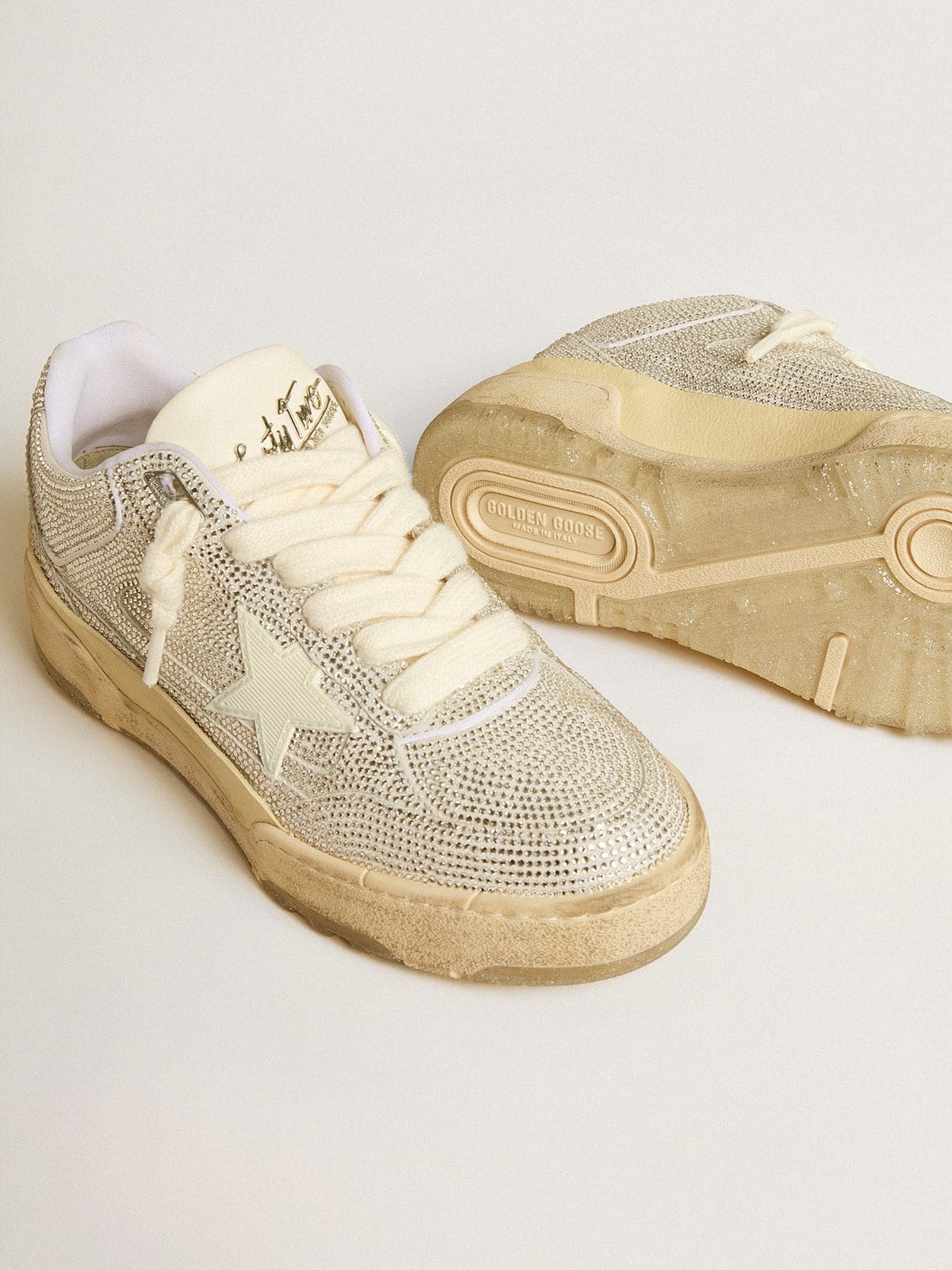 Golden Goose Forty2 In White Leather And Swarovski Crystals With White Tpu Star Mens