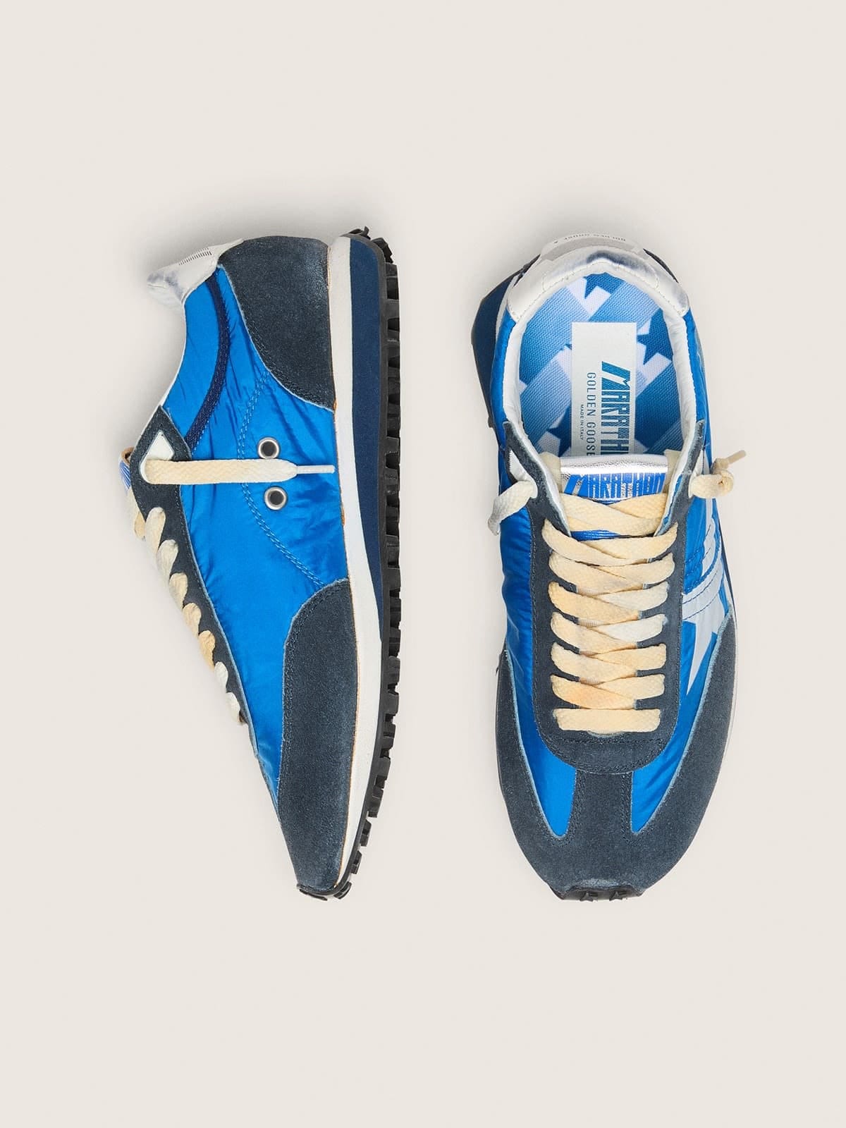 Golden Goose Mens Marathon With Blue Nylon Upper And White Star Mens