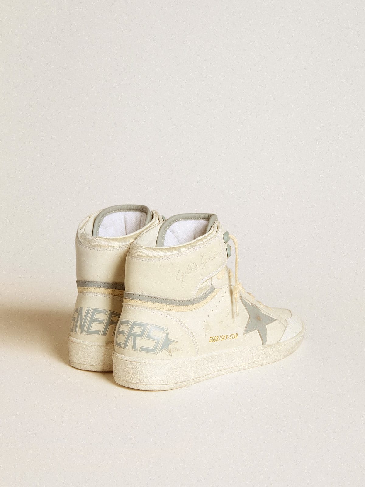 Golden Goose Mens Sky-Star In Leather With Light Blue Leather Star And White Heel Tab Mens