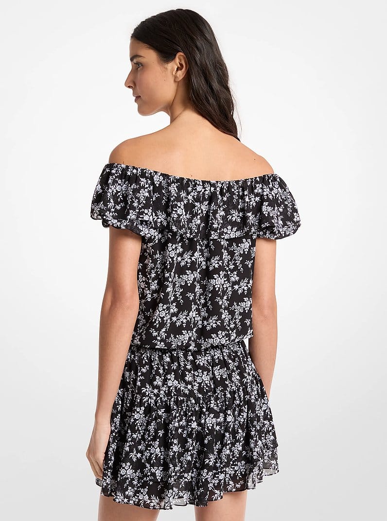 Floral Print Georgette Off-The-Shoulder Dress