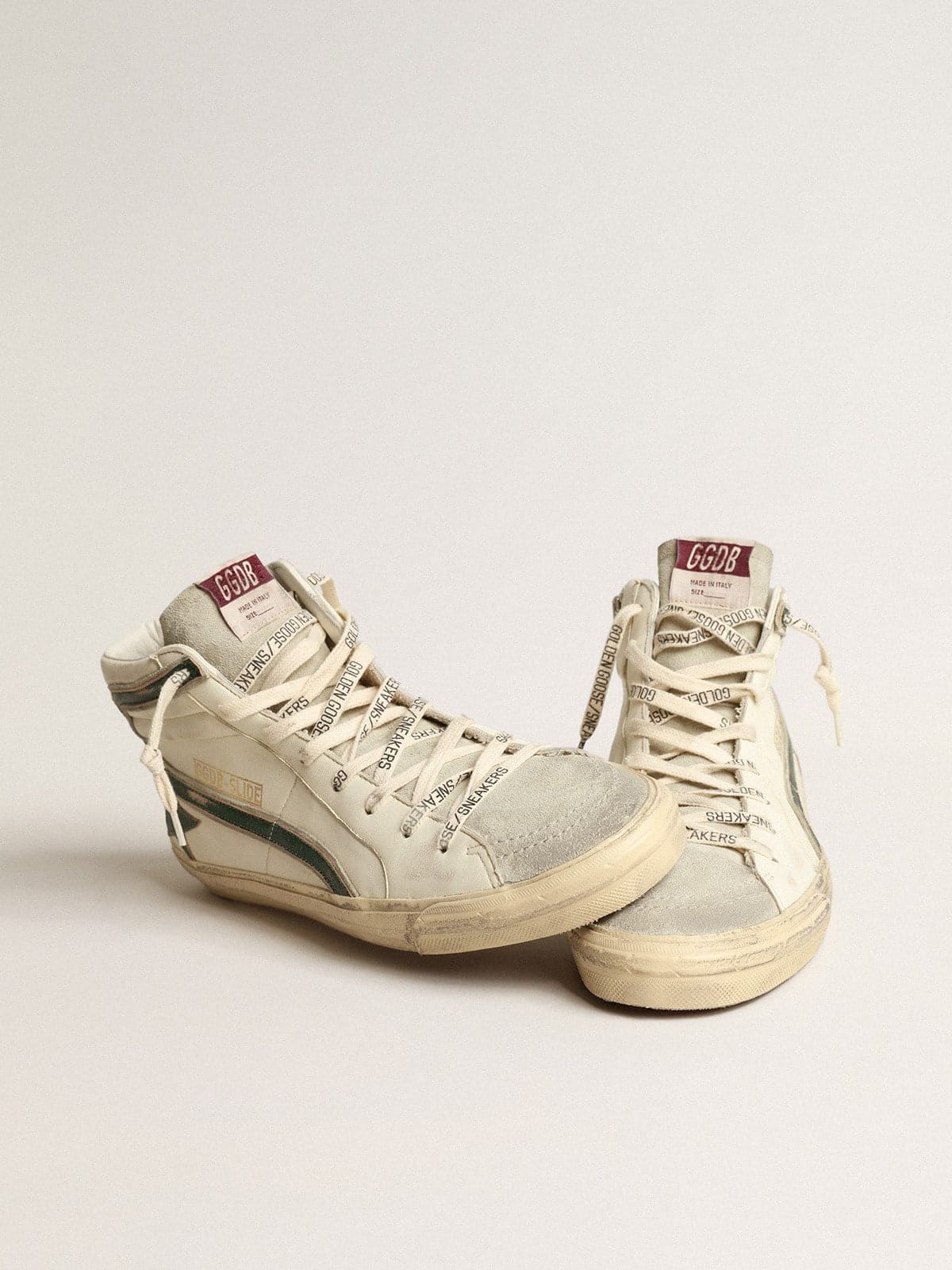 Golden Goose Slide In Beige Nappa With Green Laminated Leather Star And Flash Mens