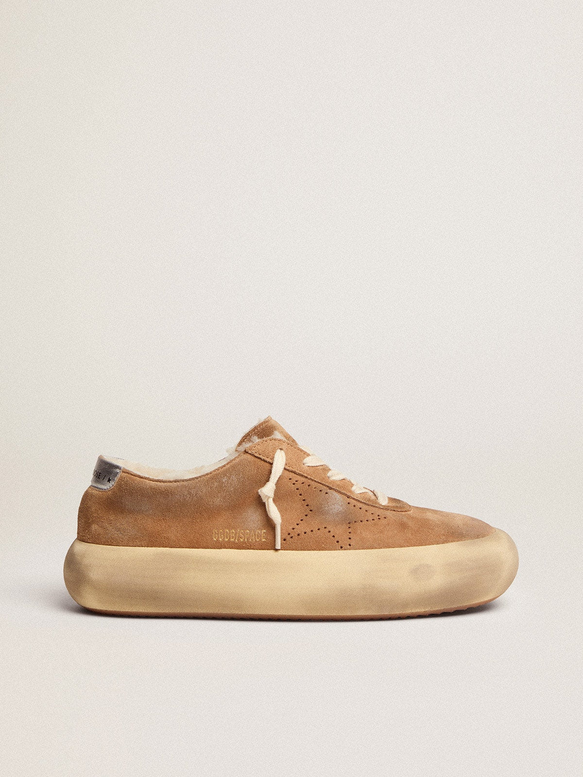 Golden Goose Mens Space-Star In Tobacco-Colored Suede And Shearling Lining Mens