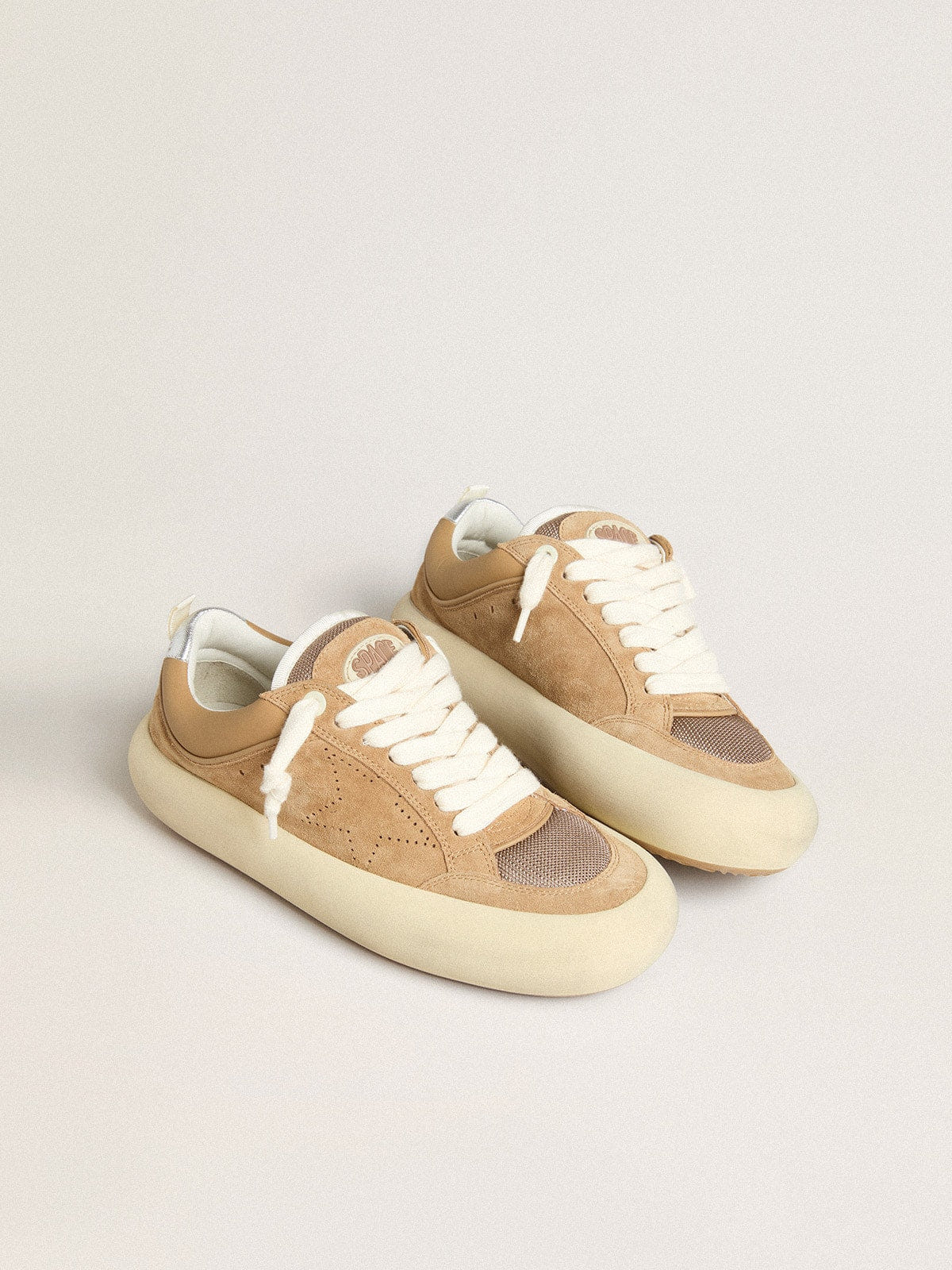 Golden Goose Mens Space-Star Cube In Tobacco Suede With Perforated Star Mens