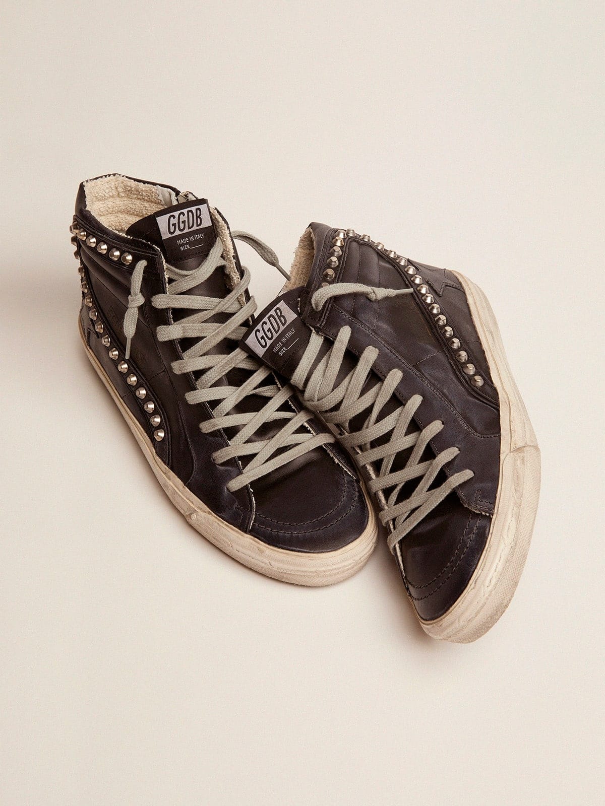 Golden Goose Mens Slide Black With Studs Mens