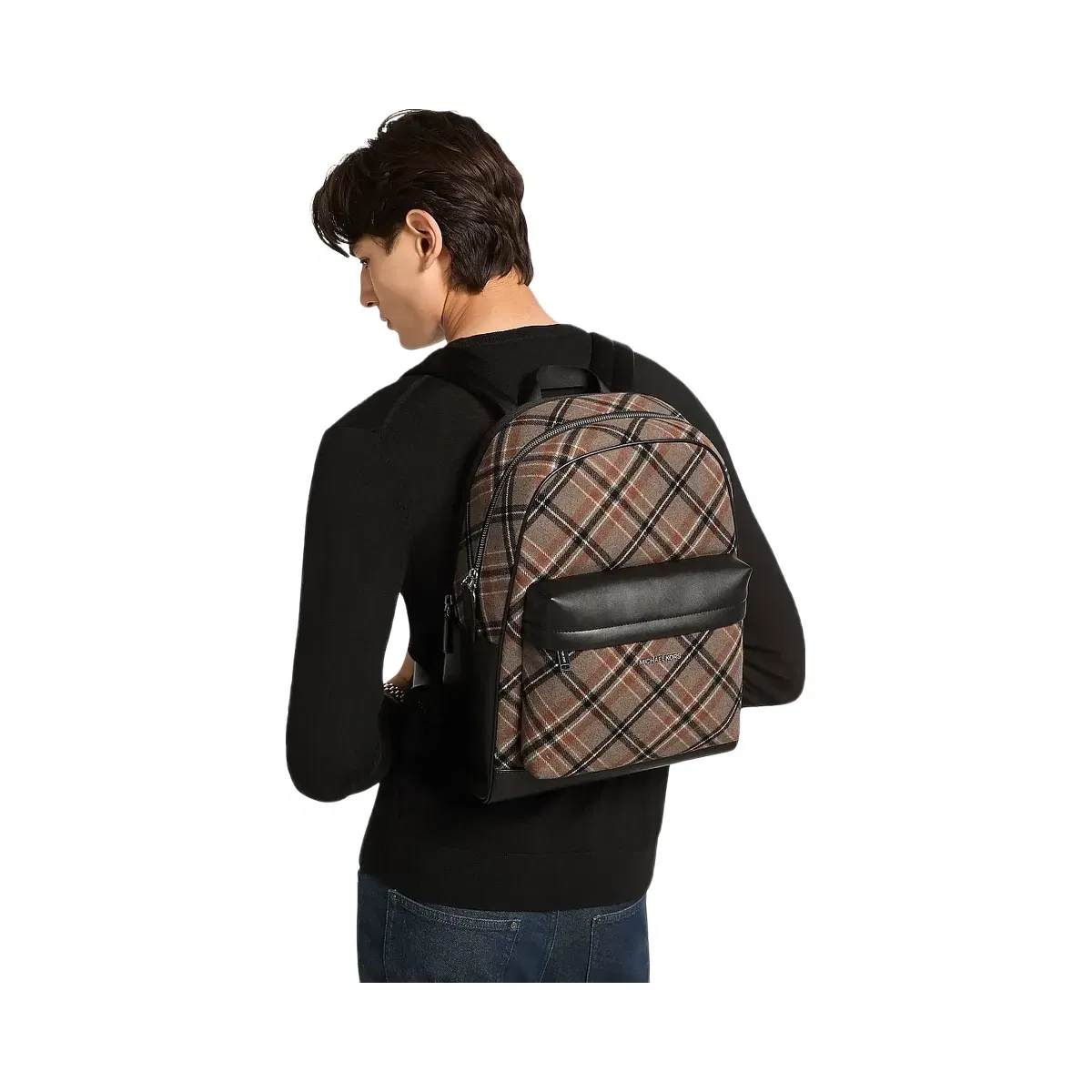 Michael Kors Pacey Plaid Print Wool Blend Backpack Mushroom