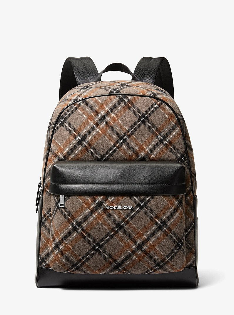 Michael Kors Pacey Plaid Print Wool Blend Backpack Mushroom
