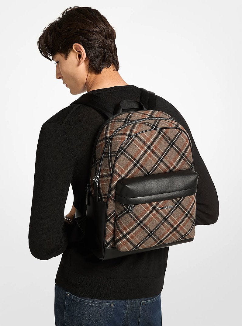 Michael Kors Pacey Plaid Print Wool Blend Backpack Mushroom