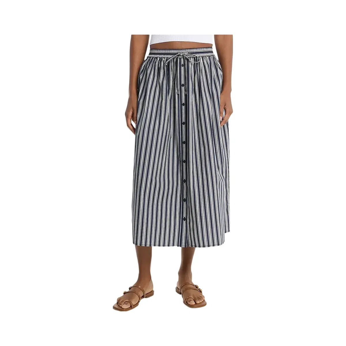Michael Kors Striped Cotton Poplin Midi Skirt Midnightblue