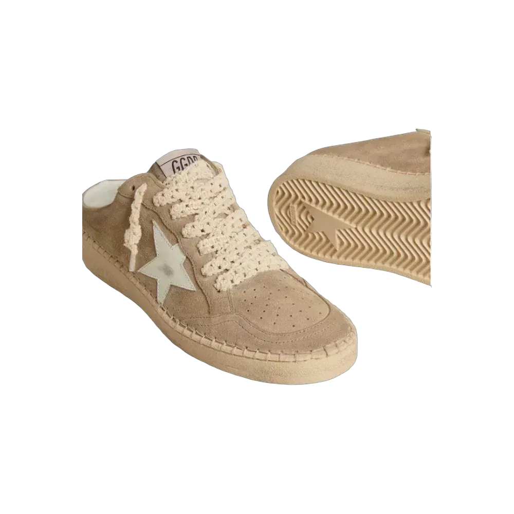 Golden Goose Ball Star Sabot In Beige Suede With White Leather Star