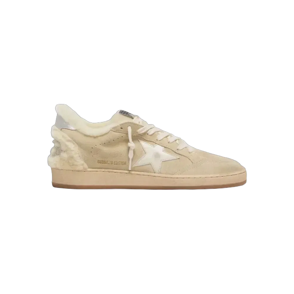 Golden Goose Ball Star In Suede And Shearling With White Patent Leather Star