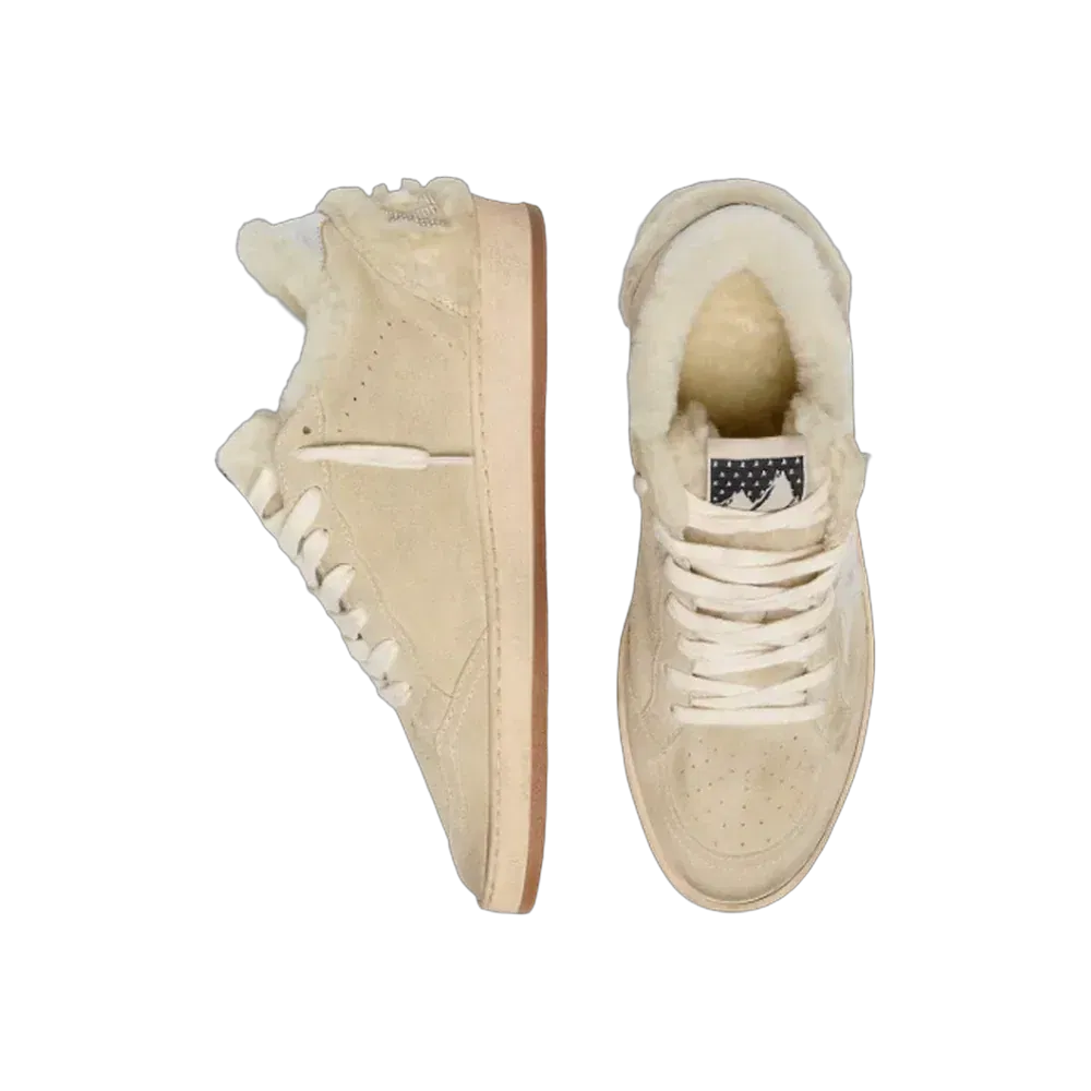 Golden Goose Ball Star In Suede And Shearling With White Patent Leather Star